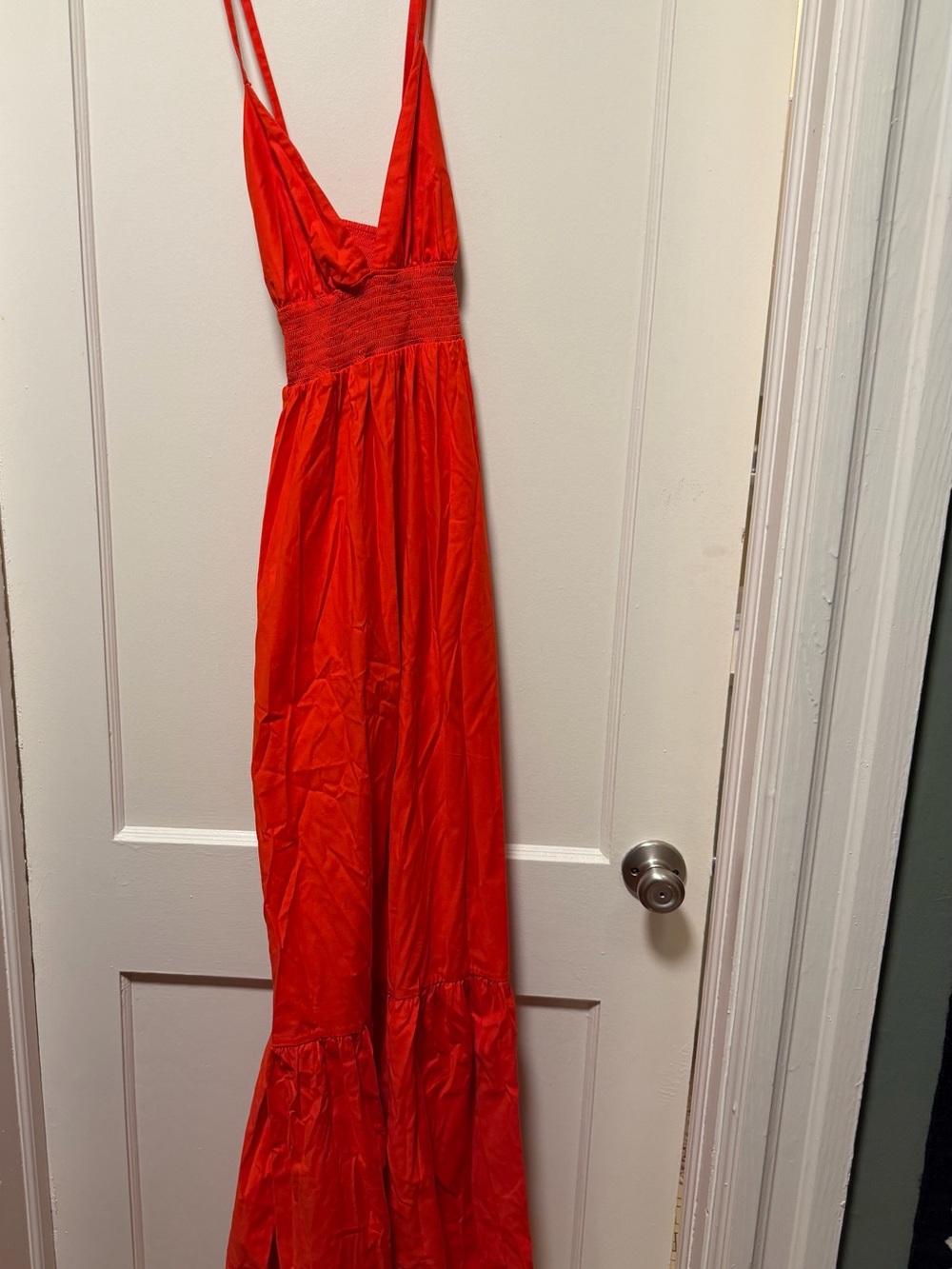 Reformation Orange Red V-Neck Spaghetti Strap Maxi Dress - Picture 2 of 3